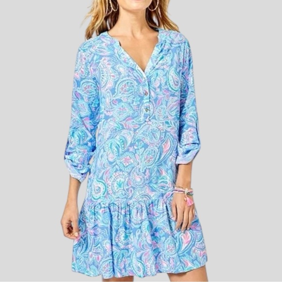 Lilly Pulitzer Dresses & Skirts - Lilly Pulitzer Women's CHARLEE TUNIC Dress Zanzibar Blue Fish Kiss XL NWT